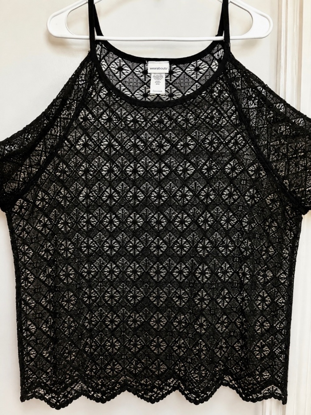 Wearabouts Black Lace Swim Cover Up 2X Cold Shoulder Beach Cover Up